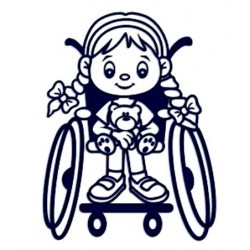 Samolepka na auto se jménem dítěte- holka na vozíčku